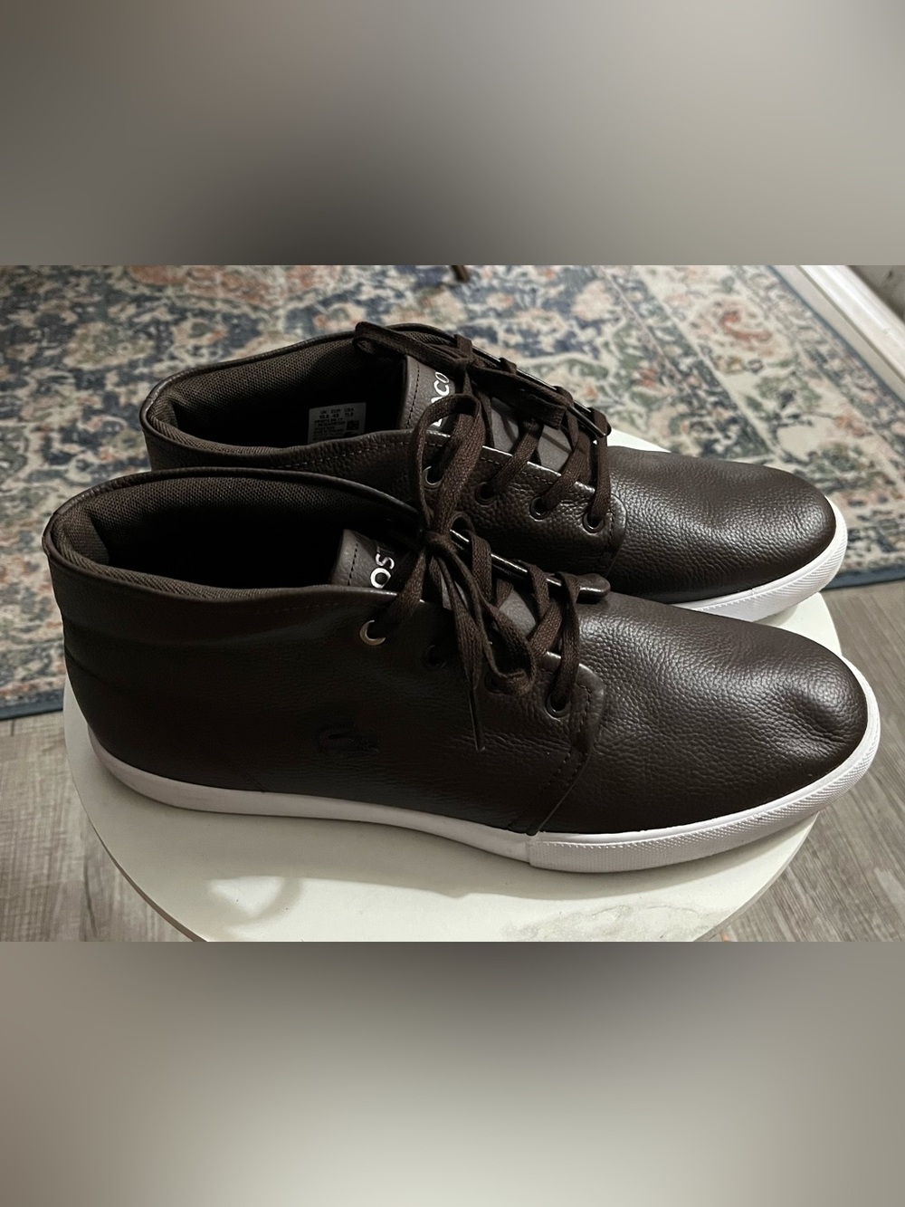 Lacoste Men’s Dark Brown Leather Chukka Boots with White Sole